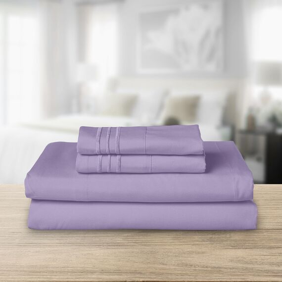 Elegant Comfort Luxuriöses 1500 Premium-Bettwäsche-Set aus Mikrofaser in Hotelqualität, dreireihig, Bestickt, weichste 4-teilges Bettlaken-Set, Knitter- und lichtbeständig, Full, Lavendel
