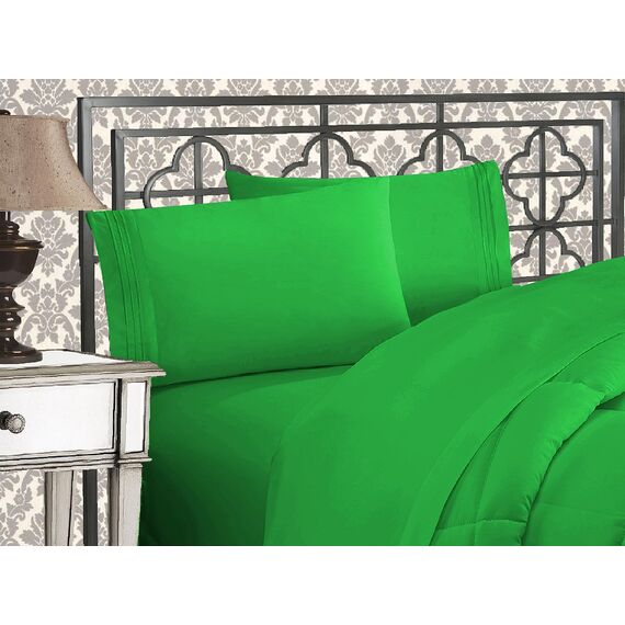 Elegant Comfort Luxuriöses 1500 Premium-Bettwäsche-Set aus Mikrofaser, Hotelqualität, dreireihig, Bestickt, weichstes 4-teiliges Bettlaken-Set, Knitter-/lichtbeständig, California King, Smaragdgrün