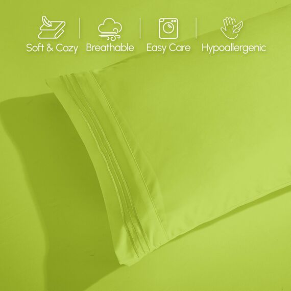 Elegant Comfort Luxuriöses 1500 Premium-Bettwäsche-Set aus Mikrofaser in Hotelqualität, dreireihig, Bestickt, weichstes 4-teiliges Bettlaken-Set, Knitter- und lichtbeständig, Twin/Twin XL, Limette