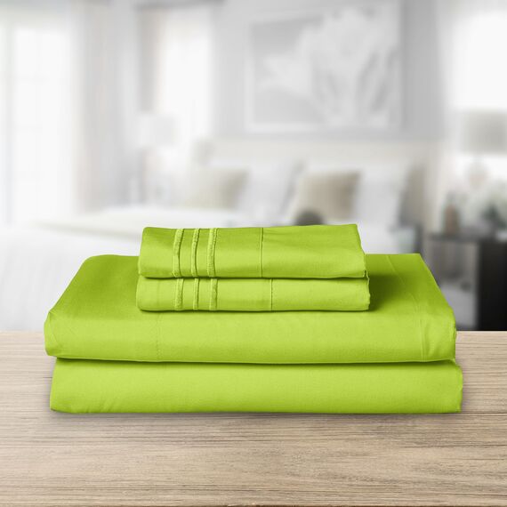 Elegant Comfort Luxuriöses 1500 Premium-Bettwäsche-Set aus Mikrofaser in Hotelqualität, dreireihig, Bestickt, weichstes 4-teiliges Bettlaken-Set, Knitter- und lichtbeständig, King, Limette