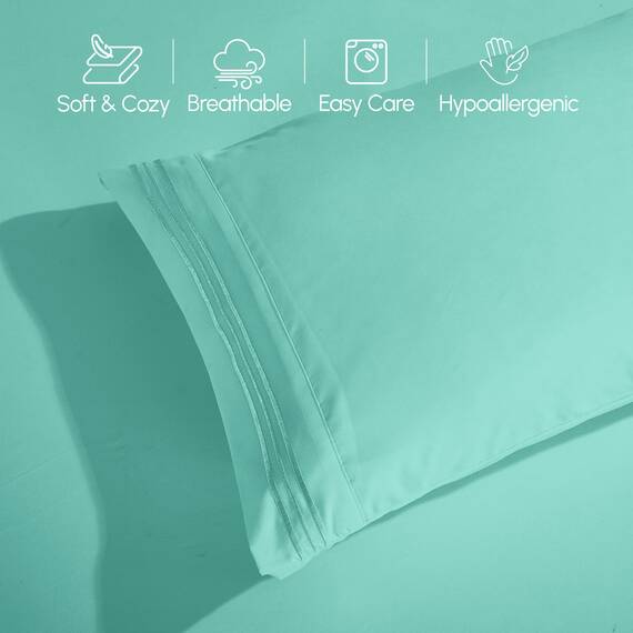 Elegant Comfort Luxuriöses 1500 Premium-Bettwäsche-Set aus Mikrofaser in Hotelqualität, dreireihig, Bestickt, weichstes 4-teiliges Bettlaken-Set, Knitter- und lichtbeständig, Queen, Paradiesblaugrün