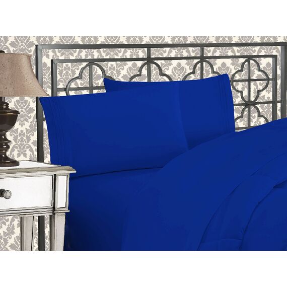 Elegant Comfort Luxuriöses 1500 Premium-Bettwäsche-Set aus Mikrofaser, Hotelqualität, dreireihig, bestickt, weichstes 4-teiliges Bettlaken-Set, knitter- und lichtbeständig, California King, Königsblau