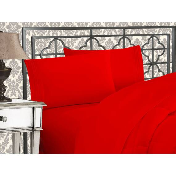 Elegant Comfort Luxuriöses 1500 Premium-Bettwäsche-Set aus Mikrofaser in Hotelqualität, dreireihig, Bestickt, weichstes 4-teiliges Bettlaken-Set, Knitter- und lichtbeständig, California King, Rot