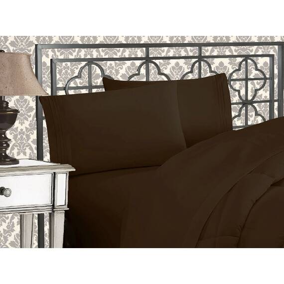 Elegant Comfort Luxuriöses 1500 Premium-Bettwäsche-Set, Mikrofaser, Hotelqualität, dreireihig, Bestickt, weichstes 4-teiliges Bettlaken-Set, Knitter-/lichtbeständig, California King, Schokoladenbraun