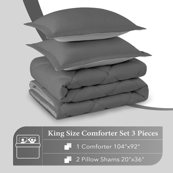 downluxe Bettwäsche-Set für King-Size-Betten, weiches Bettwäsche-Set für alle Jahreszeiten, 1 Bettdecke (264,2 x 233,7 cm) und 2 Kissenbezüge (50,8 x 91,4 cm), Anthrazit und Grau