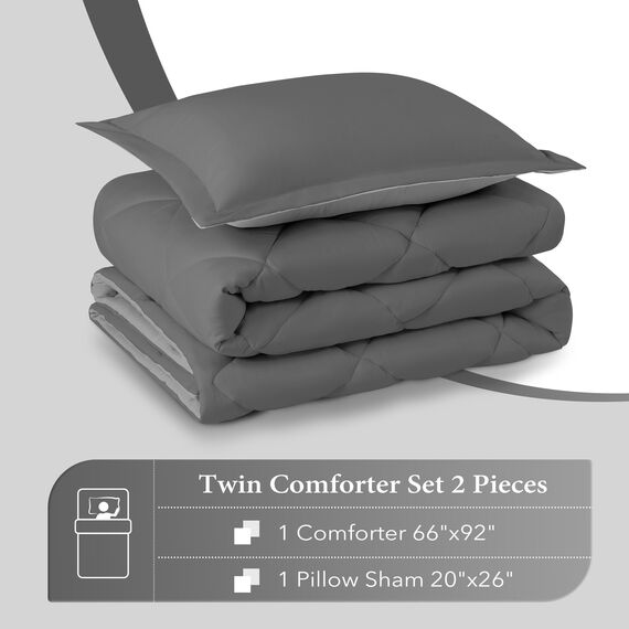 downluxe Bettwäsche-Set für Doppelbett, weiche Bettwäsche für alle Jahreszeiten, 1 Bettdecke (167,6 x 233,7 cm) und 1 Kissenbezug (50,8 x 66 cm), Anthrazit und Grau