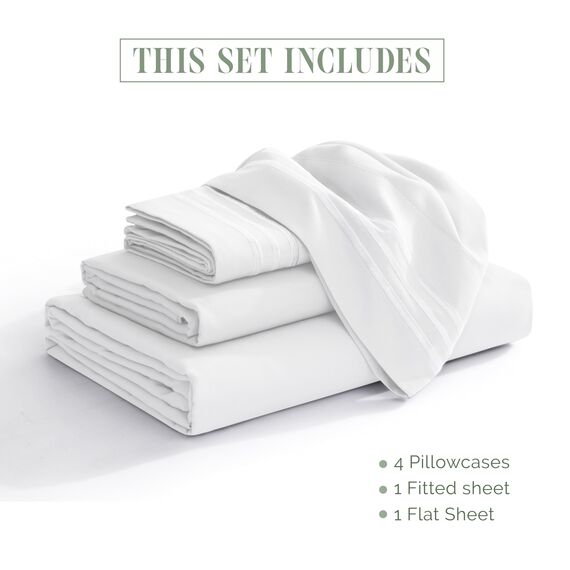 Elegant Comfort Luxuriöses 1500 Premium-Bettwäsche-Set aus Mikrofaser in Hotelqualität, dreireihig, Bestickt, weichstes 4-teiliges Bettlaken-Set, Knitter- und lichtbeständig, Queen, Weiß