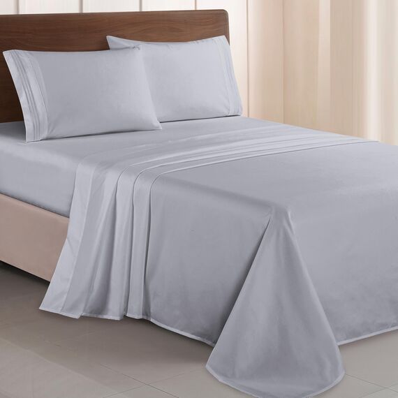 Elegant Comfort Luxuriöses 1500 Premium-Bettwäsche-Set aus Mikrofaser in Hotelqualität, dreireihig, Bestickt, weichstes 4-teiliges Bettlaken-Set, Knitter- und lichtbeständig, King, Silber-Hellgrau