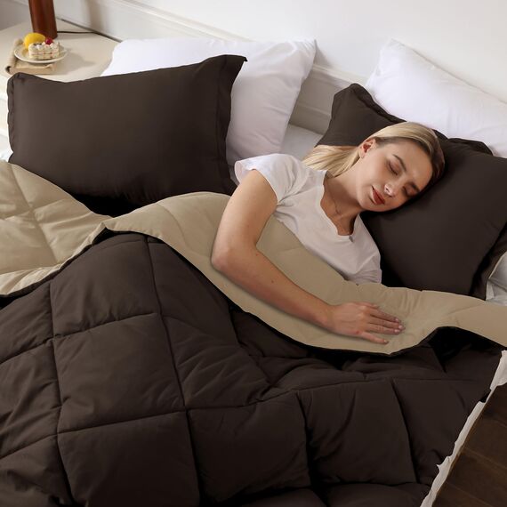 downluxe Bettwäsche-Set für California-King-Size-Bett, weiches Bettwäsche-Set für alle Jahreszeiten, 1 Bettdecke (264,2 x 243,8 cm) und 2 Kissenbezüge (50,8 x 91,4 cm), Braun und Hellbraun