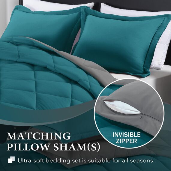 downluxe Bettwäsche-Set für Twin-Size-Betten, weiche Bettwäsche für alle Jahreszeiten, 1 Bettdecke (167,6 x 233,7 cm) und 1 Kissenbezug (50,8 x 66 cm), Ozeanblau und Grau