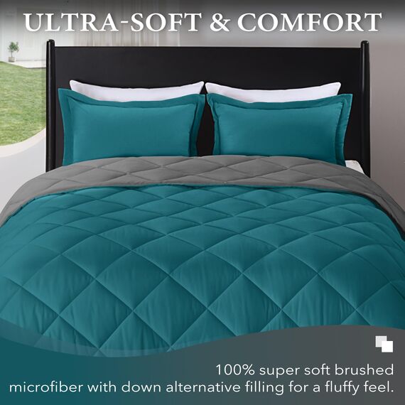 downluxe Bettwäsche-Set für Twin-Size-Betten, weiche Bettwäsche für alle Jahreszeiten, 1 Bettdecke (167,6 x 233,7 cm) und 1 Kissenbezug (50,8 x 66 cm), Ozeanblau und Grau