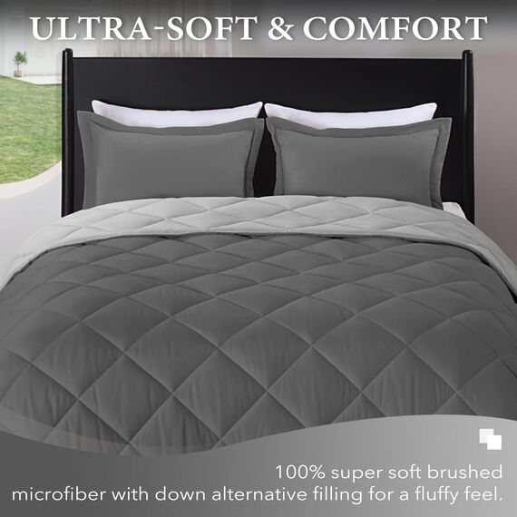 downluxe Bettwäsche-Set für Doppelbett, weiche Bettwäsche für alle Jahreszeiten, 1 Bettdecke (167,6 x 233,7 cm) und 1 Kissenbezug (50,8 x 66 cm), Anthrazit und Grau