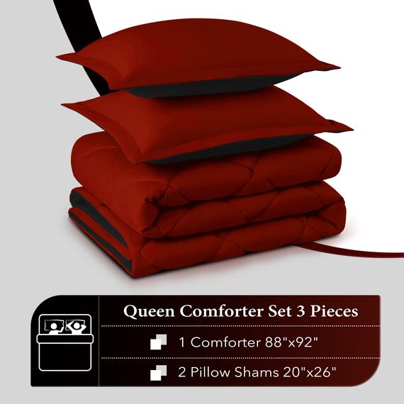 downluxe Bettwäsche-Set für Queen-Size-Betten, weiche Bettwäsche für alle Jahreszeiten, 3-teilig, 1 Bettdecke (223,5 x 233,7 cm) und 2 Kissenbezüge (50,8 x 66 cm), Rot und Schwarz
