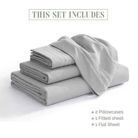 Elegant Comfort Luxurious 1500 Thread Count Egyptian Quality Three Line Embroidered Softest Premium Hote Quality 4-Piece Bed Sheet Set, Wrinkle and Fade Resistant, Full, Silver-Light Grey