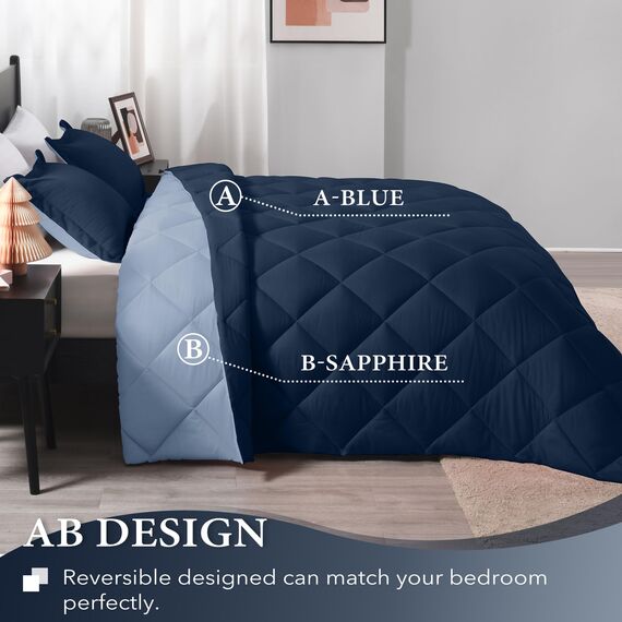 downluxe Bettwäsche-Set für California-King-Size-Bett, weiches Bettwäsche-Set für alle Jahreszeiten, 1 Bettdecke (264,2 x 243,8 cm) und 2 Kissenbezüge (50,8 x 91,4 cm), Blau und Saphir