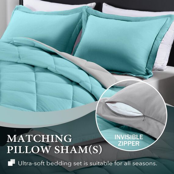downluxe Bettwäsche-Set für California-King-Size-Bett, weiches Bettwäsche-Set für alle Jahreszeiten, 1 Bettdecke (264,2 x 243,8 cm) und 2 Kissenbezüge (50,8 x 91,4 cm), Blaugrün und Marineblau