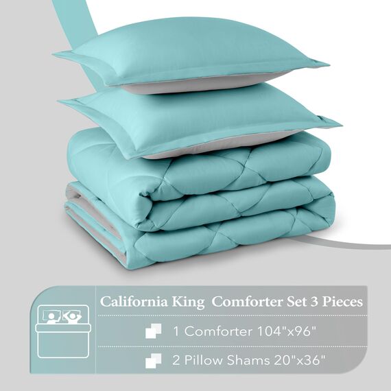 downluxe Bettwäsche-Set für California-King-Size-Bett, weiches Bettwäsche-Set für alle Jahreszeiten, 1 Bettdecke (264,2 x 243,8 cm) und 2 Kissenbezüge (50,8 x 91,4 cm), Blaugrün und Marineblau