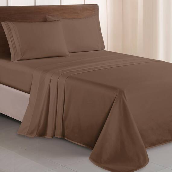 Elegant Comfort Luxuriöses 1500 Premium-Bettwäsche-Set aus Mikrofaser in Hotelqualität, dreireihig, Bestickt, weichstes 4-teiliges Bettlaken-Set, Knitter- und lichtbeständig, Queen, Taupe