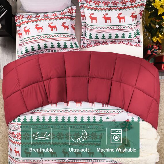 downluxe Weihnachts-Bettwäsche-Set für King-Size-Betten mit 2 Kissenbezügen, Weihnachtsdekoration, mit weihnachtlichen Rentier- und Schneeflockenmustern, King-Size-Bettdecken-Set (3-teiliges Set)