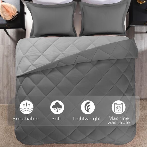 downluxe Bettwäsche-Set für Doppelbett, weiche Bettwäsche für alle Jahreszeiten, 1 Bettdecke (167,6 x 233,7 cm) und 1 Kissenbezug (50,8 x 66 cm), Anthrazit und Grau