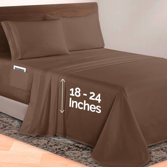 Elegant Comfort Luxuriöses 4-teiliges Bettlaken-Set, 1500 Premium-Mikrofaser, Hotelqualität, 46–61 cm tief, extra Tiefe Spannbettlaken, ultraweiche, 4-teilige Tiefe Bettlaken, Queensize, Taupe