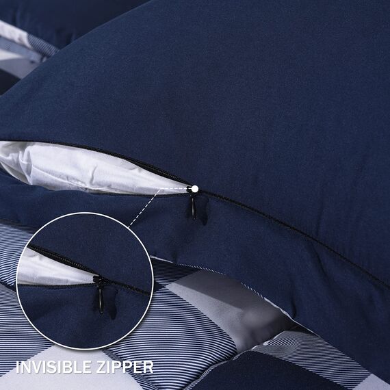 downluxe Bettwäsche-Set für Twin-Size-Betten mit 1 Kissenbezug, 2-teiliges Set, leicht, Daunen-Alternative, wendbare Steppdecke, blau/weiß kariert