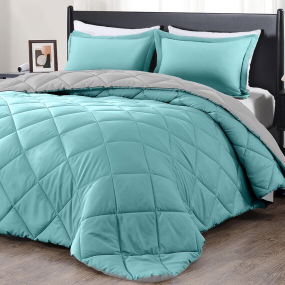 downluxe Bettwäsche-Set für California-King-Size-Bett, weiches Bettwäsche-Set für alle Jahreszeiten, 1 Bettdecke (264,2 x 243,8 cm) und 2 Kissenbezüge (50,8 x 91,4 cm), Blaugrün und Marineblau