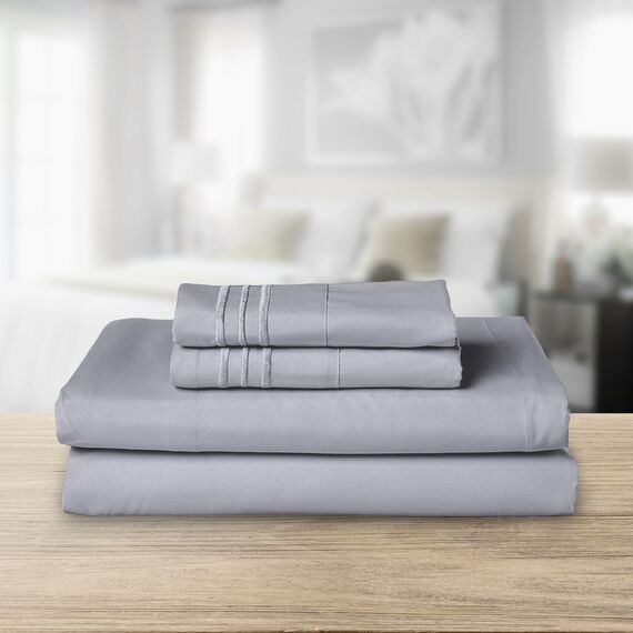 Elegant Comfort Luxurious 1500 Thread Count Egyptian Quality Three Line Embroidered Softest Premium Hote Quality 4-Piece Bed Sheet Set, Wrinkle and Fade Resistant, Full, Silver-Light Grey