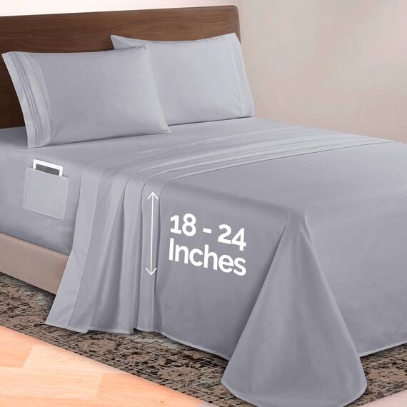 Elegant Comfort Luxuriöses 4-teiliges Bettlaken-Set, 1500 Premium-Mikrofaser, Hotelqualität, 46–61 cm tief, extra Tiefe Spannbettlaken, ultraweiche, 4-teilige Tiefe Laken, California King, Silbergrau
