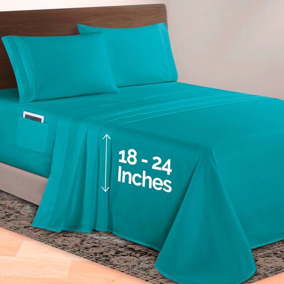 Elegant Comfort Luxuriöses 4-teiliges Bettlaken-Set, 1500 Premium-Mikrofaser, Hotelqualität, 46-61 cm tief, extra Tiefe Spannbettlaken, ultraweiche, 4-teilige Tiefe Laken, Twin/Twin XL, Türkis