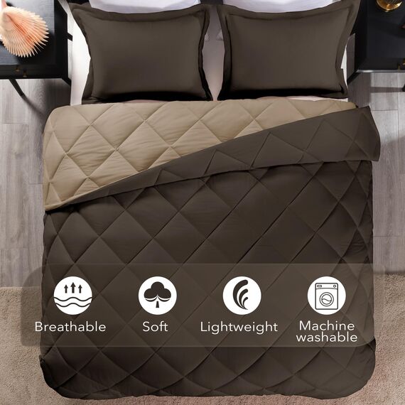 downluxe Bettwäsche-Set für California-King-Size-Bett, weiches Bettwäsche-Set für alle Jahreszeiten, 1 Bettdecke (264,2 x 243,8 cm) und 2 Kissenbezüge (50,8 x 91,4 cm), Braun und Hellbraun