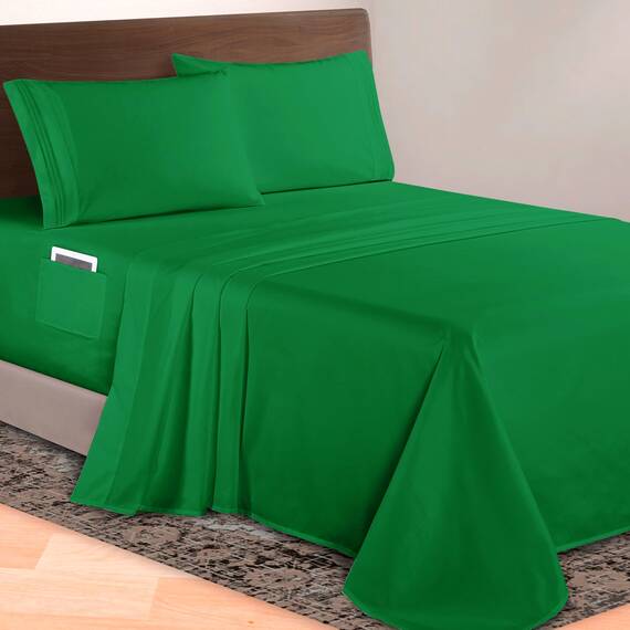 Elegant Comfort Luxuriöses 4-teiliges Bettlaken-Set, 1500 Premium-Mikrofaser, Hotelqualität, 46–61 cm tief, extra Tiefe Spannbettlaken, ultraweiche, 4-teilige Tiefe Laken, Twin/Twin XL, Smaragdgrün