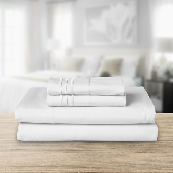 Elegant Comfort Luxuriöses 1500 Premium-Bettwäsche-Set aus Mikrofaser in Hotelqualität, dreireihig, Bestickt, weichstes 4-teiliges Bettlaken-Set, Knitter- und lichtbeständig, Queen, Weiß