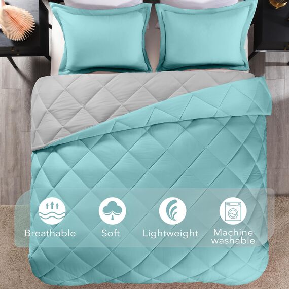 downluxe Bettwäsche-Set für California-King-Size-Bett, weiches Bettwäsche-Set für alle Jahreszeiten, 1 Bettdecke (264,2 x 243,8 cm) und 2 Kissenbezüge (50,8 x 91,4 cm), Blaugrün und Marineblau