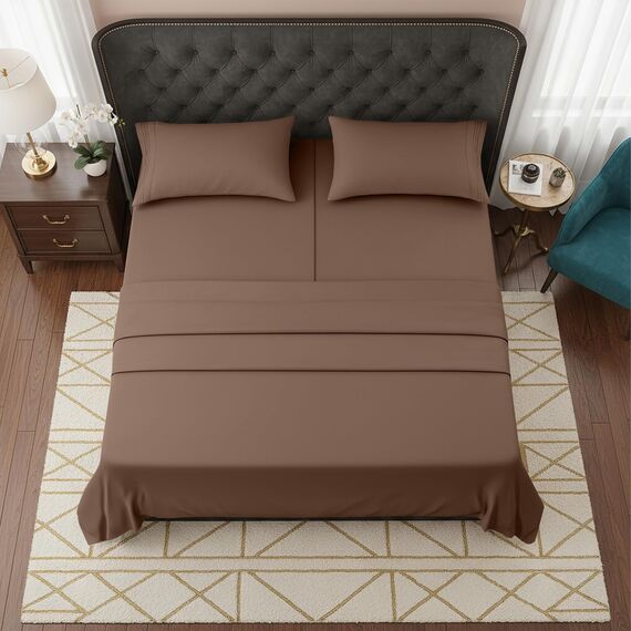 Elegant Comfort Luxuriöses 1500 Premium-Bettwäsche-Set aus Mikrofaser in Hotelqualität, dreireihig, Bestickt, besonders weich, 5-teilig, Knitter- und lichtbeständig, Split-King, Taupe