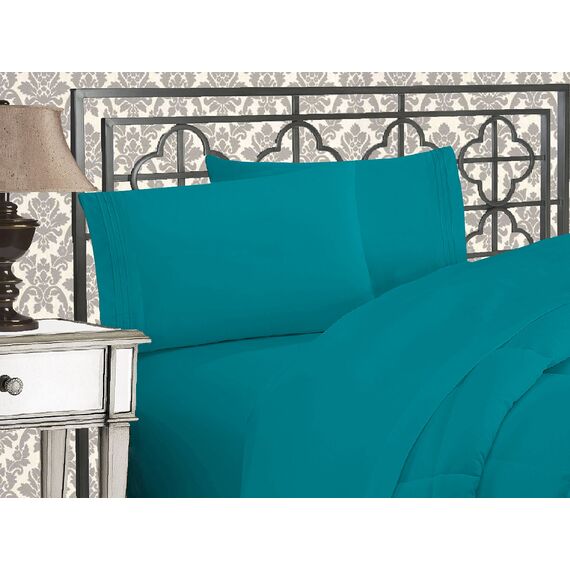 Elegant Comfort Luxuriöses 1500 Premium-Bettwäsche-Set aus Mikrofaser in Hotelqualität, dreireihig, Bestickt, weichstes 4-teiliges Bettlaken-Set, Knitter- und lichtbeständig, California King, Türkis