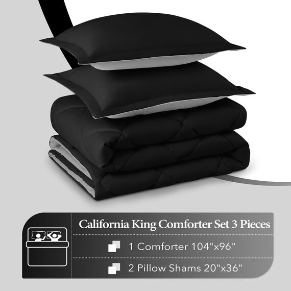 downluxe Bettwäsche-Set für California-King-Size-Bett, weiches Bettwäsche-Set für alle Jahreszeiten, 1 Bettdecke (264,2 x 243,8 cm) und 2 Kissenbezüge (50,8 x 91,4 cm), Schwarz und Grau