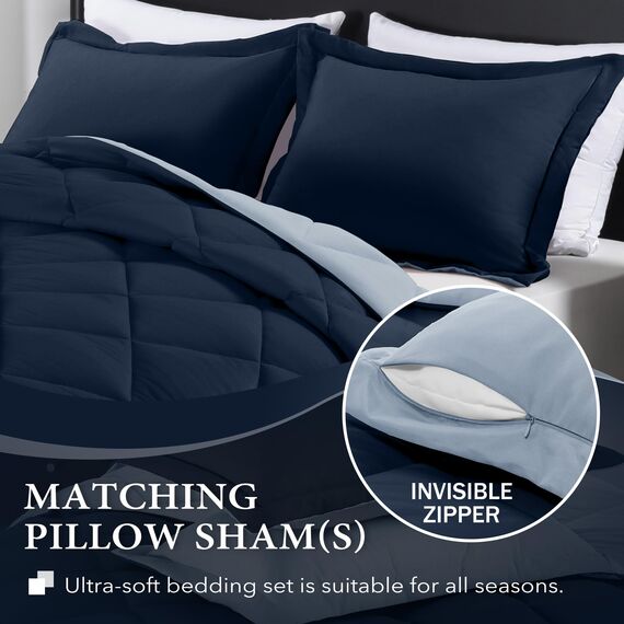 downluxe Schmusedecke aus Einer leichten Daunenalternative, Wendedecke King Admiral Blue/Sudden Sapphire