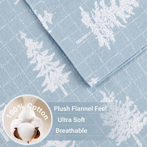 Sleep Philosophy True North by Kuscheliges Flanell-Bettwäsche-Set, 100% Baumwolle, Bedruckt, Tiere, Sterne, niedlich, ultraweich, für kaltes Wetter, Queen-Size-Bett, Blauer Wald, 4-teilig
