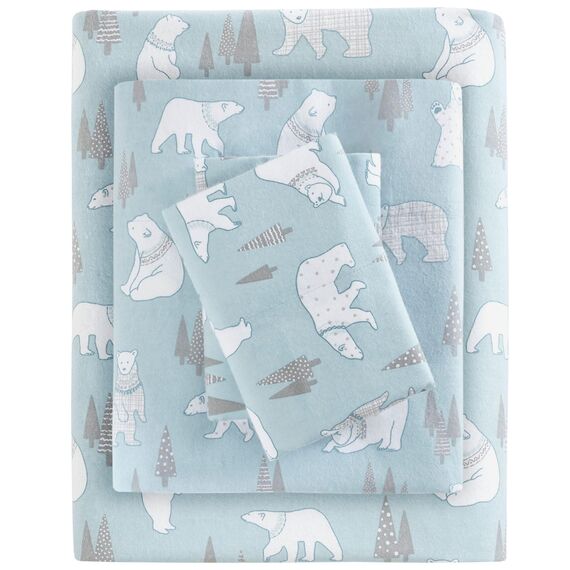 Sleep Philosophy True North by Kuscheliges Flanell-Bettwäsche-Set, 100% Baumwolle, Bedruckt, Tiere, Sterne, niedlich, ultraweich, für kaltes Wetter, Kingsize, Blaue Eisbären, 4-teilig
