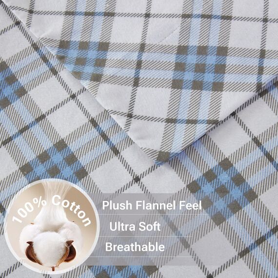 Sleep Philosophy True North Kuscheliges Flanell-Bettwäsche-Set, warm, 100% Baumwolle, Motiv: Tiere und Sterne, niedlich, ultraweich, für kaltes Wetter, voll, blaues Karomuster, 4-teilig