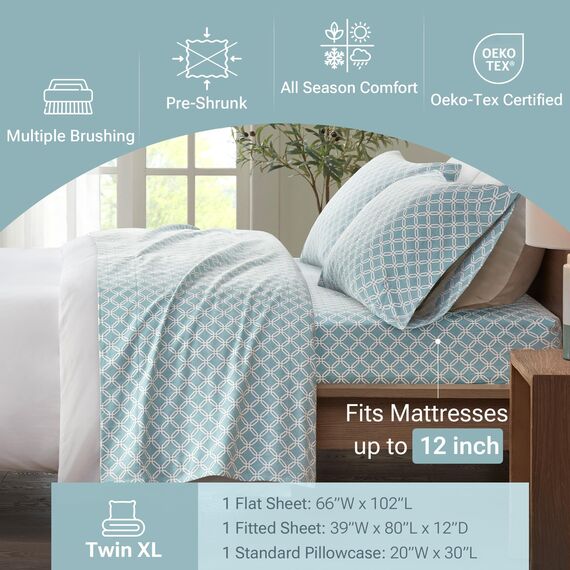 Sleep Philosophy True North Kuscheliges Flanell-Bettwäsche-Set, warm, 100% Baumwolle, Motiv: Tiere und Sterne, niedlich, ultraweich, für kaltes Wetter, Twin XL, Aqua Geo, 3-teilig