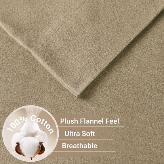 Sleep Philosophy True North by Kuscheliges Flanell-Bettwäsche-Set, 100% Baumwolle, Motiv: Tiere, Sterne, niedlich, ultraweich, für kaltes Wetter, Doppelbett, Hellbraun, einfarbig, 3-teilig