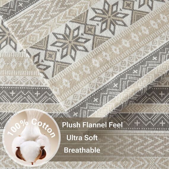 Sleep Philosophy True North by Flanell-Bettlaken für Doppelbett, gemütliche 100% Baumwoll-Flanell-Bettwäsche, ultraweich, niedliches Bettlaken-Set, elastische Tasche, passend für Matratzen bis zu