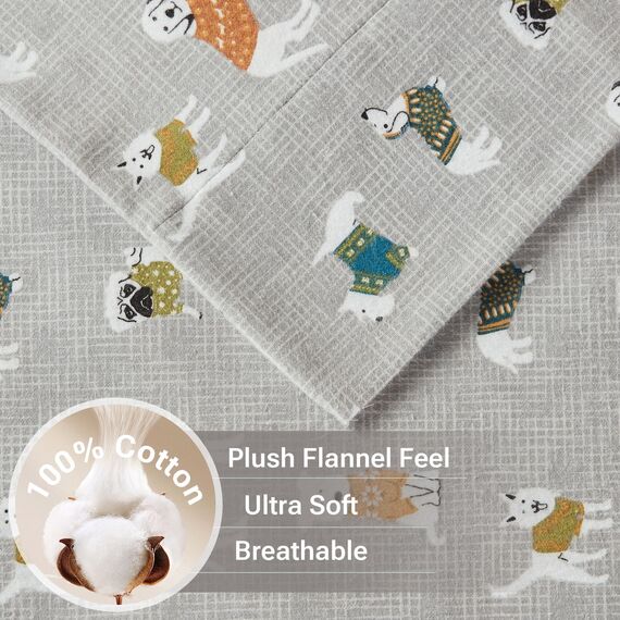 Sleep Philosophy True Nord by Kuscheliges Flanell-Bettwäsche-Set, 100% Baumwolle, Bedruckt, Tiere, Sterne, niedlich, ultraweich, für kaltes Wetter, 4-teilig