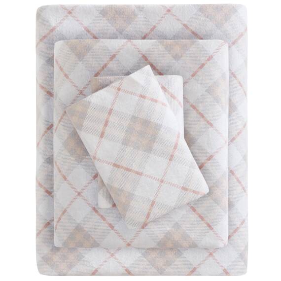 Sleep Philosophy True North by Kuscheliges Flanell-Bettwäsche-Set, 100% Baumwolle, Motiv: Tiere, Sterne, niedlich, ultraweich, für kaltes Wetter, Kingsize, rosa kariert, 4-teilig