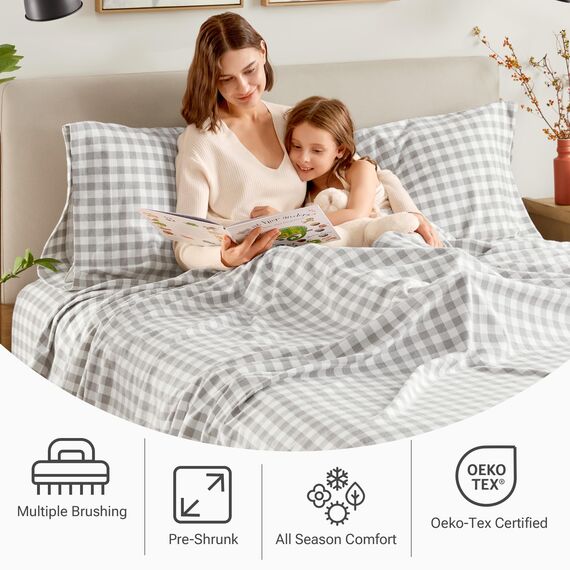 Sleep Philosophy True North Flanell-Bettwäsche-Set, 100% Baumwolle, Kingsize, gemütliches Flanell-Bettwäsche-Set, gebürstet für zusätzliche Weichheit, Schwerer, Warmer Flanell-Bettwäsche-Set, graues
