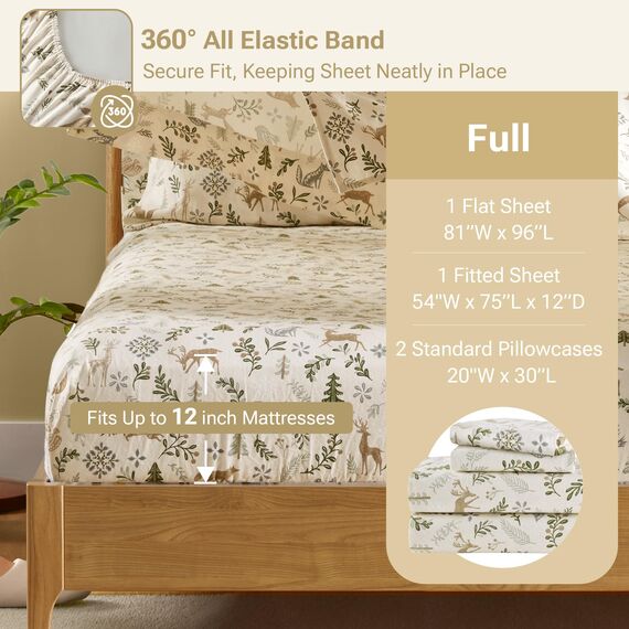 Sleep Philosophy True North Flanell-Bettwäsche-Set aus 100% Baumwolle, in voller Größe, gemütliches Flanell-Bettwäsche-Set, gebürstet für zusätzliche Weichheit, schweres, warmes