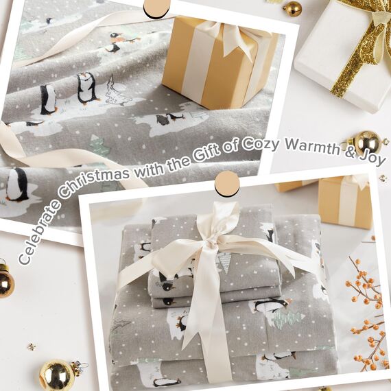 Sleep Philosophy True North by Kuscheliges Flanell-Bettwäsche-Set, 100% Baumwolle, Bedruckt, Tiere, Sterne, niedlich, ultraweich, für kaltes Wetter, volle Größe, graue Pinguine, 4-teilig