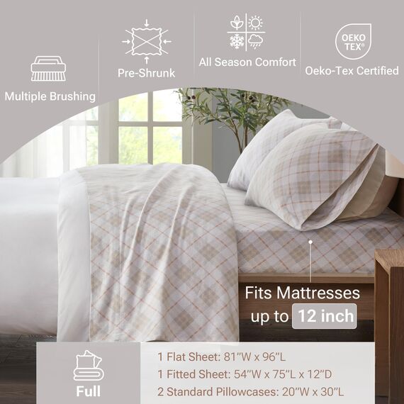 Sleep Philosophy True North by Kuscheliges Flanell-Bettwäsche-Set, 100% Baumwolle, Bedruckt, Tiere, Sterne, niedlich, ultraweich, für kaltes Wetter, 4-teilig, rosa kariert